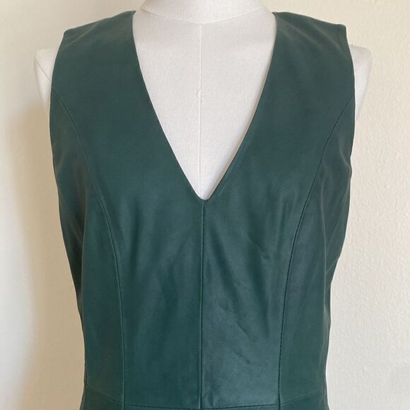 Bod & Christensen Dark Forest Green Leather Anya Mini Dress Size 6 - Picture 3 of 14
